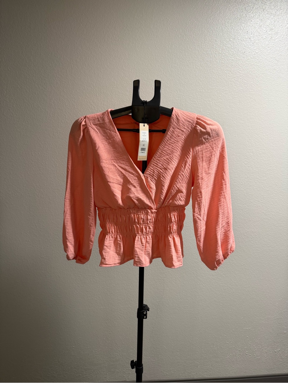 NWT BCBGeneration Nordstrom Smocked Peplum Blouse Top Peach XS